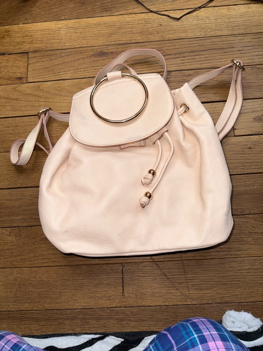 Chic Soft Blush Pink Backpack with Gold Ring Accents